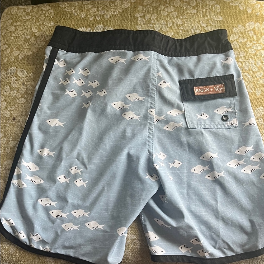 Reign Light Blue Fish Print Swim Trunks